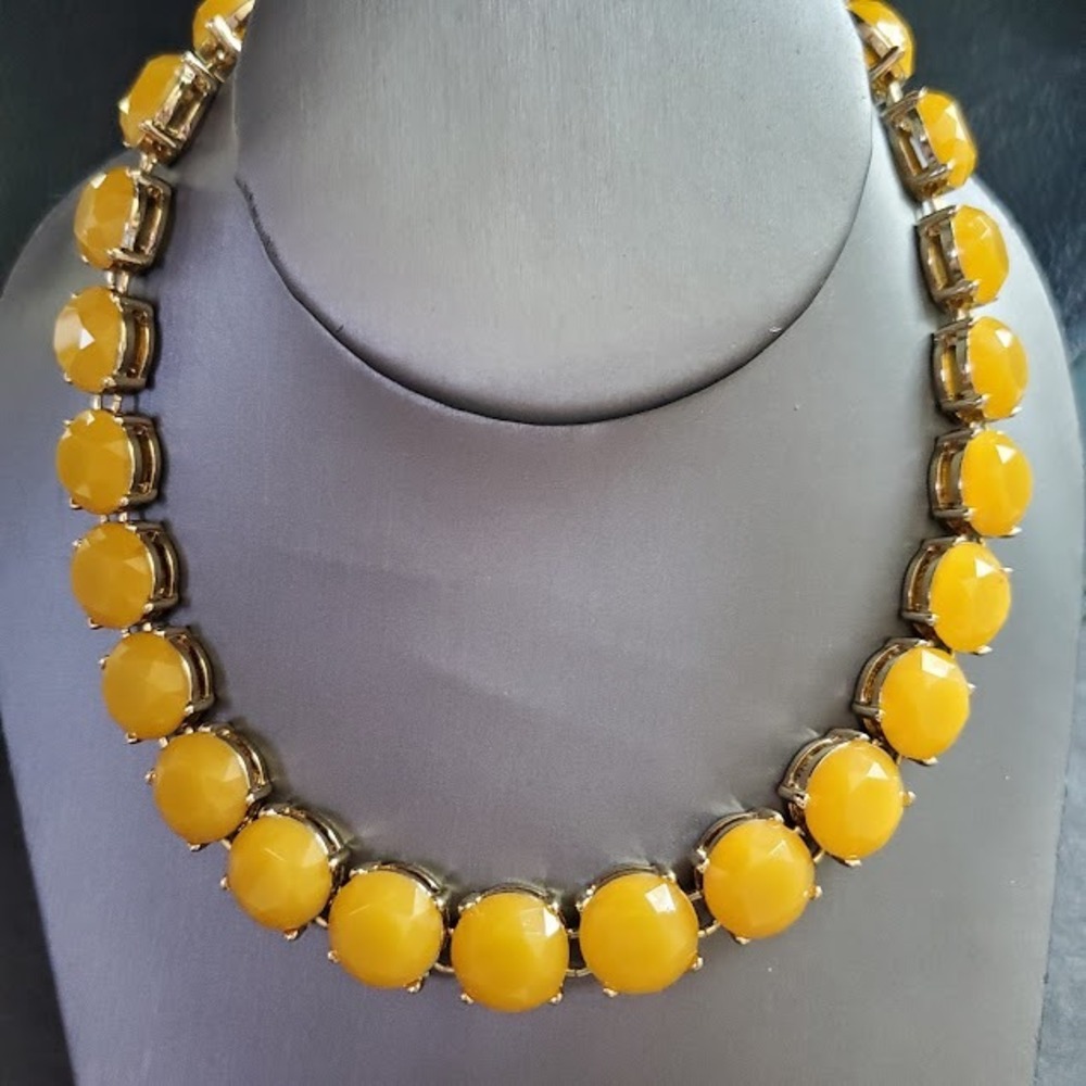 J.Crew Yellow Faceted Resin Cabochon Statement Necklace Gold Tone Bib Collar